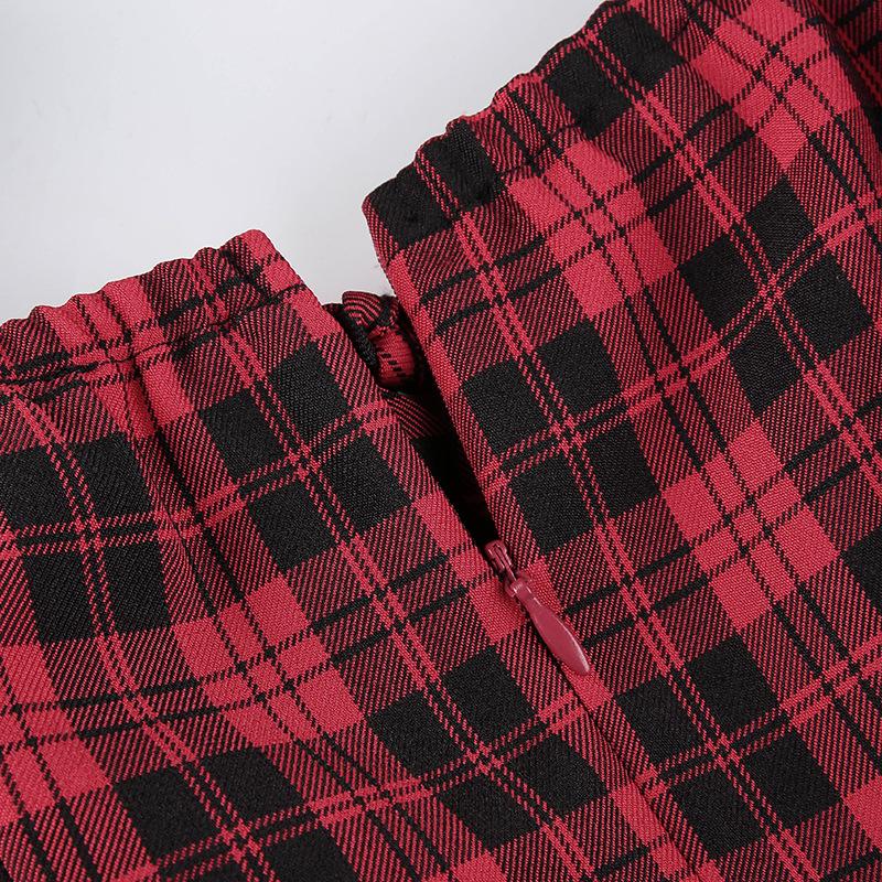 Women Aline Y2k Gothic Plaid Mini Dresses Grunge Punk Bandage Skinny Emo Party Dress Short Sleeve Summer Streetwear
