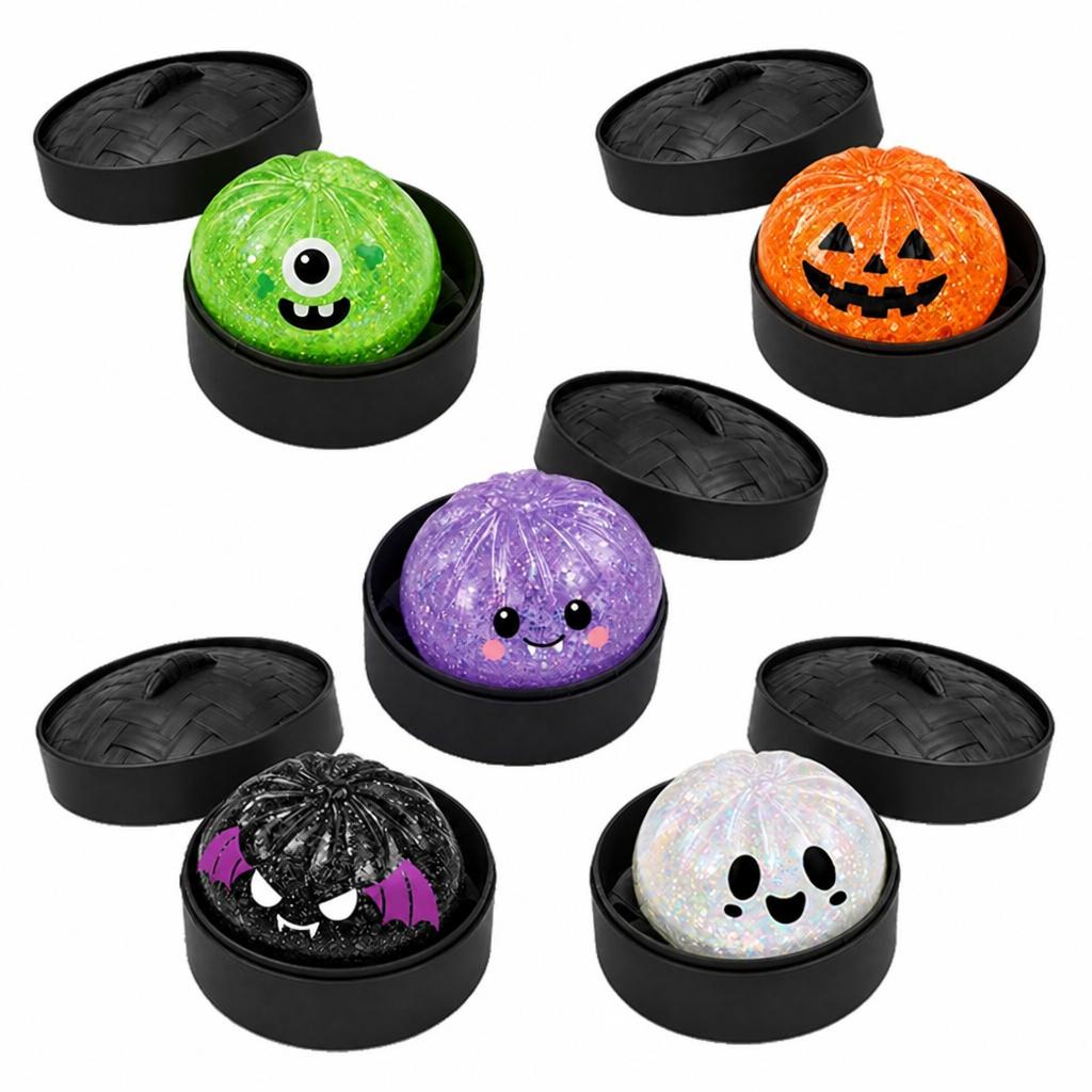 Halloween Bun Toy - 10cm Cute Steamed Bun Stress Toy with Steamer Basket for Party Favors and or