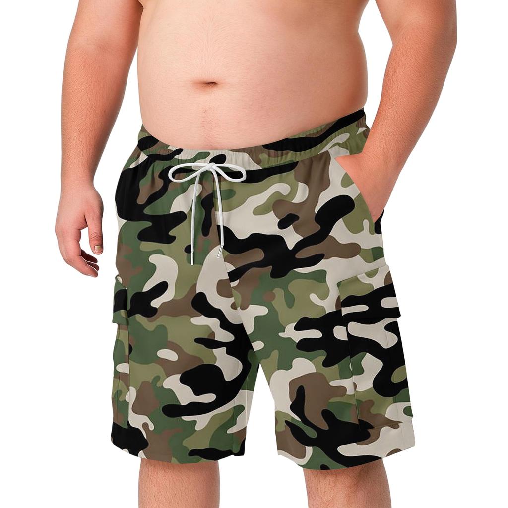 Men’s Plus Size Camouflage Cargo Shorts Lightweight Drawstring Waist Relaxed Fit Summer Beach Shorts with Multiple Pockets