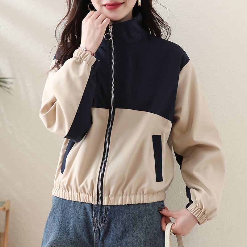 Jacket Women's 2025 New Autumn Style Splicing Contrasting Loose Casual Short Jacket Outer Top