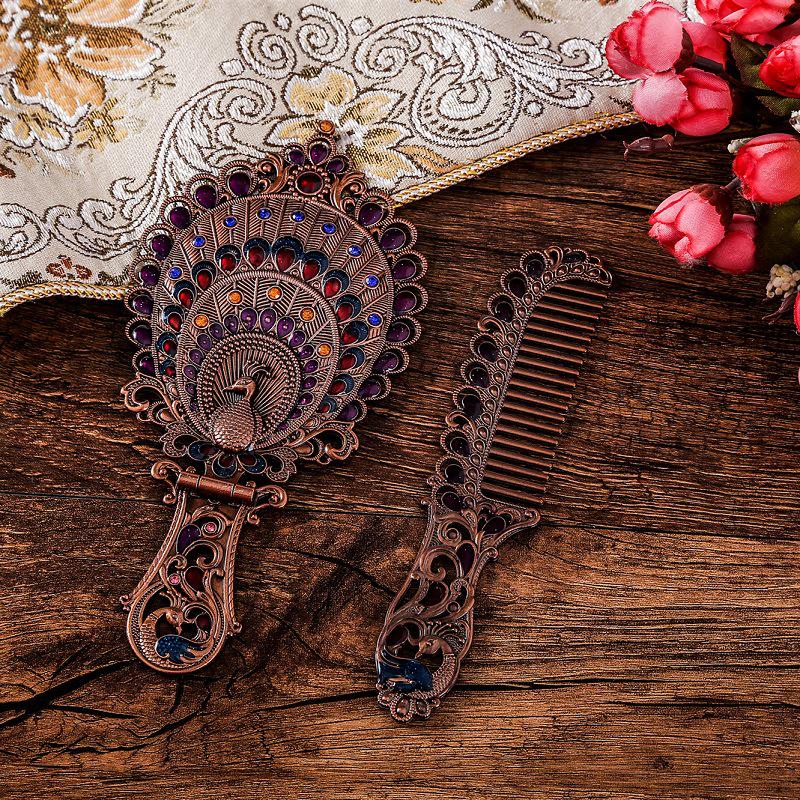 Evropská retro skládací sada zrcátka a hřebenu: Přenosný držák ve stylu Ruska pro make-up