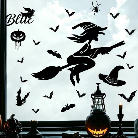 Removable Glass Clings Halloween Static Sticker with Witch/Ghost/Castle/Bat Horror Silhouette Patterns Durable PVC Spooky Shop Window Displays Wall