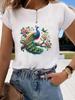 (Asian Size)  Watercolor Lovely Flower Graphic Tee Fashion T Clothing Women's Top  Print Female Casual  Short Sleeve T-shirts