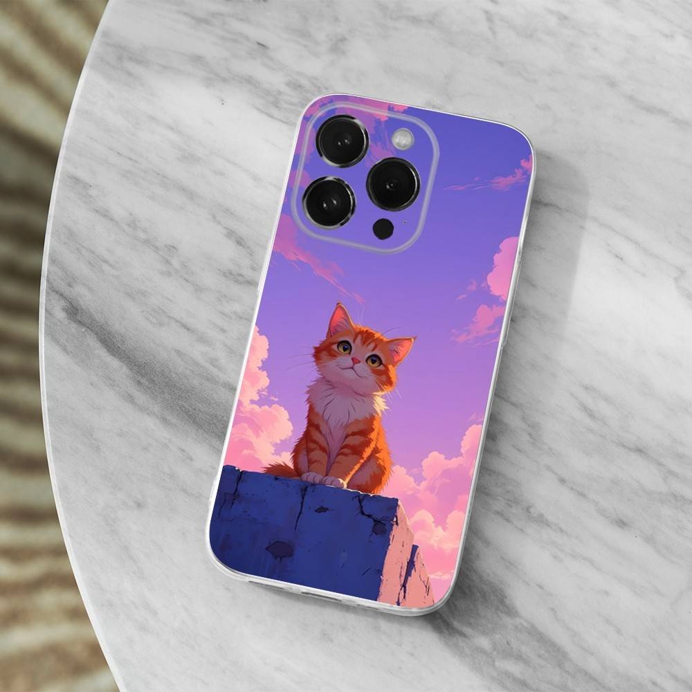 Cute Art Cat Cartoon Case For iPhone 17,11,12,13,16,14,15,Pro,Max,Plus,X,XS,XR,SE,Mini Transparent Soft Silicone