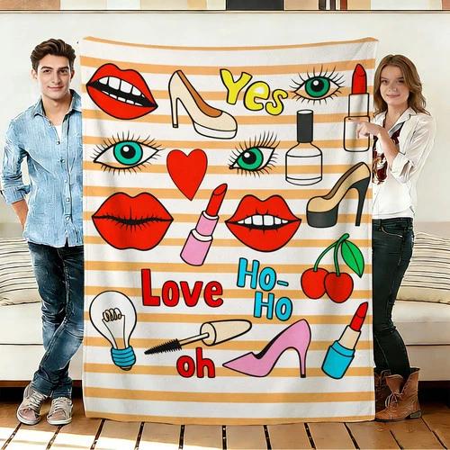 Pop Art Lips Eyes & Makeup Flannel Blanket Soft Cozy Throws Napping Travel Use