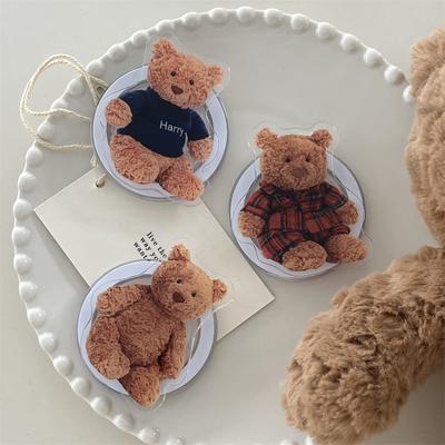 Korean Cute Plush Bear Doll For Magsafe Magnetic Phone Griptok Grip Tok Stand For iPhone Foldable Wireless Charging Case Holder