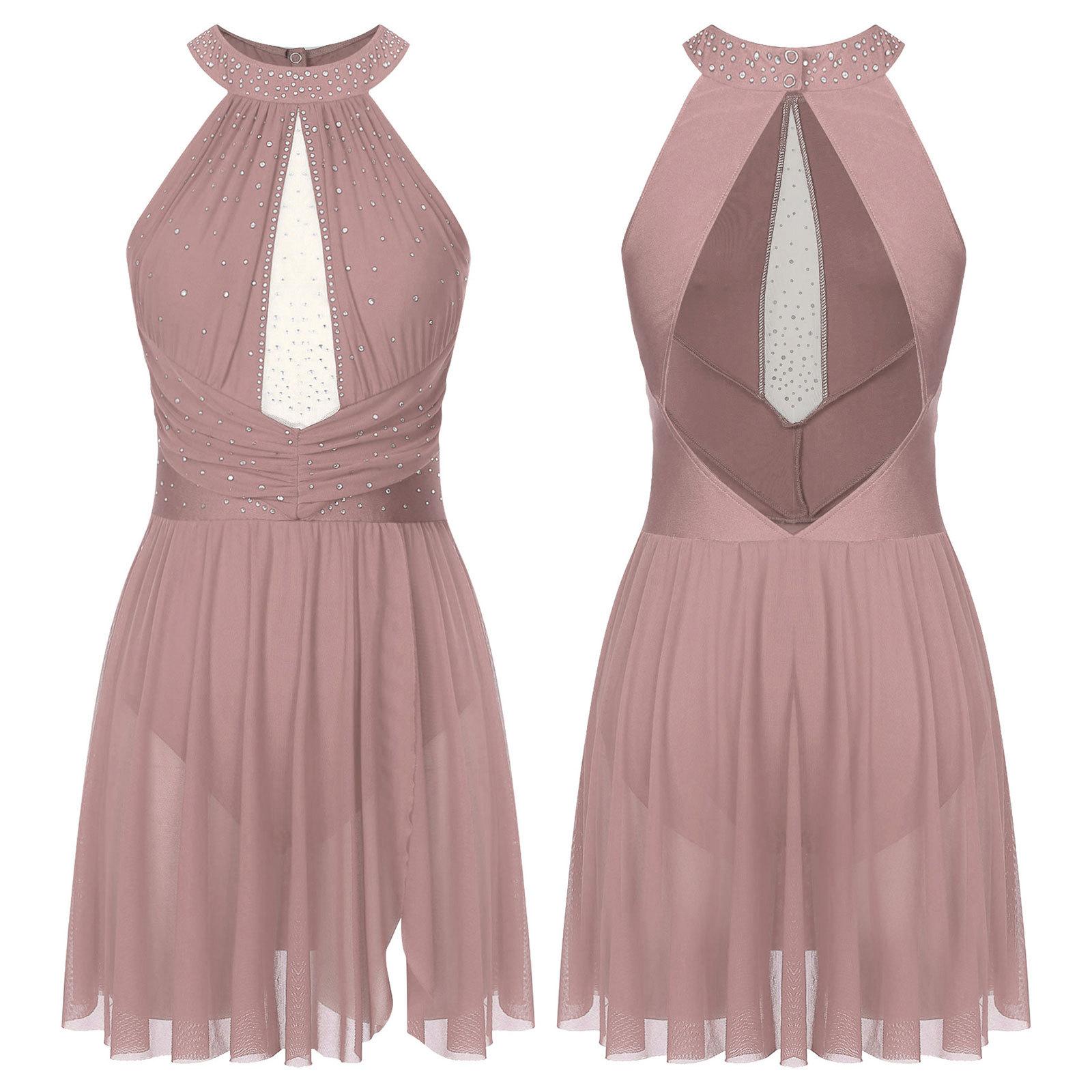 Tiaobug Vrouwen Lyrische Dans Kostuum Jurk Mouwloos Rugloos Hedendaagse Ballet Moderne Dans Kostuums M pastelroze kleur