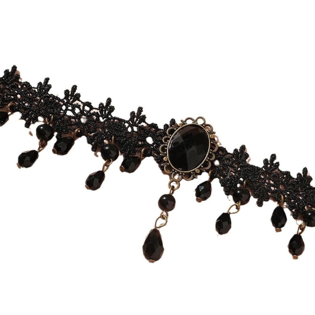 "Chic Gothic Black Lace Tassel Collarbone Necklace”
