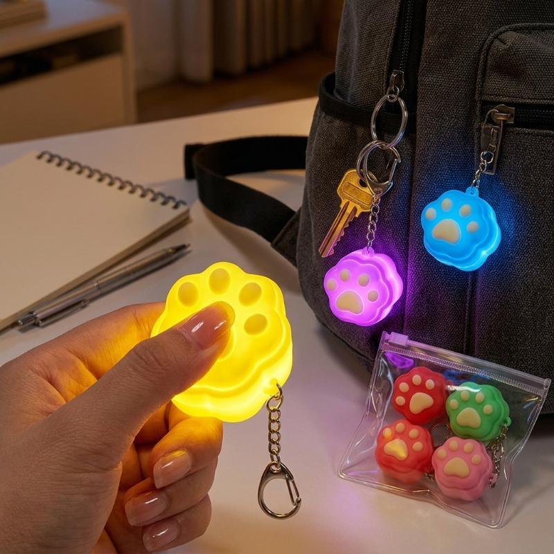 Cute Glowing Cat Paw Keychain Press Activated Light 6 Vibrant Colors Creative Pendant for Backpack Valentine's Day Small Gift