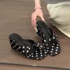 French Polka Dot Bow Slippers for Women's Outward Wear 2026 Summer New Square Toe Niche Wedge Half Slippers