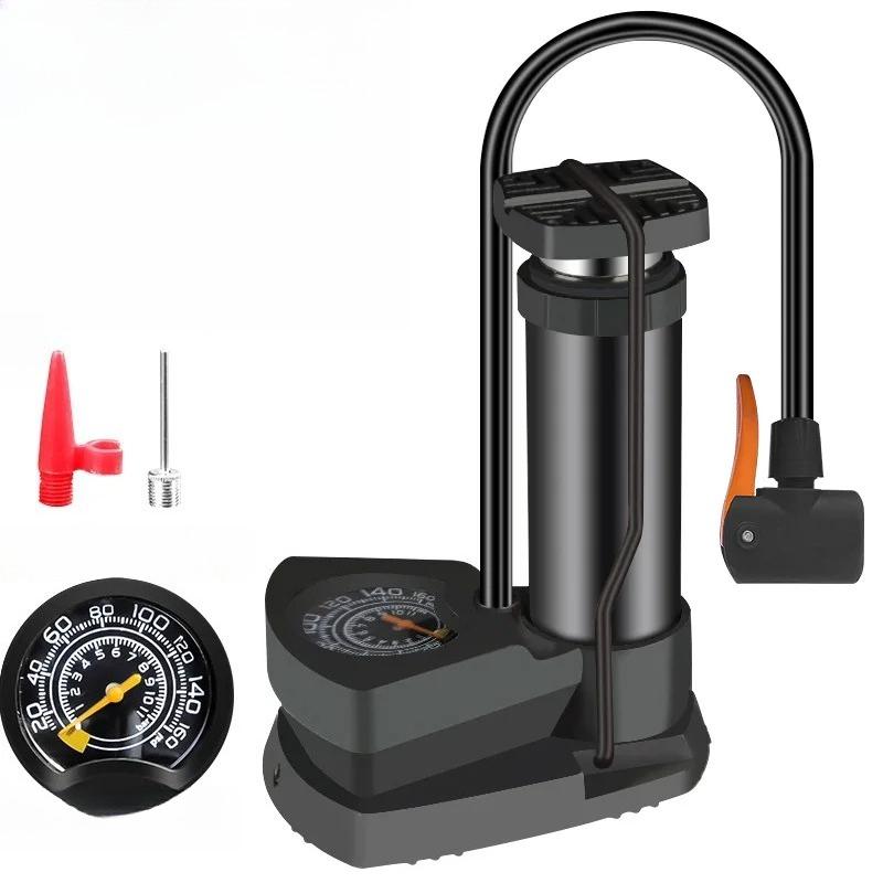 Portable High Pressure Bicycle Foot Pedal Pump with Gauge Quick Inflator Pump Electric Motorcycle Car Basketball Inflator чёрный