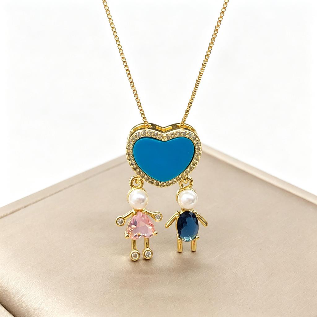 New Arrival Heart-Shaped Zircon Pearl Sons Daughters Neck Necklaces Classic Daily Party Jewelry for Boys Girls Teen Gifts