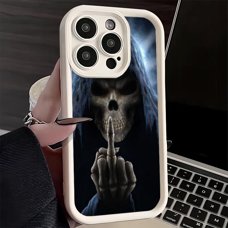 Phone Case for iPhone 17 Air 16E 15 16 Pro Max Grim Reaper Skeleton Funny Style Cover 14 Plus 13 12 Mini Soft Shell Silicone Fun