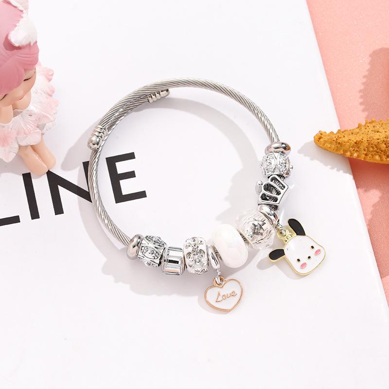 Stainless Steel Cartoon Bracelet With Crystal Pendant Charm Fashion Women's Jewelry Accessory