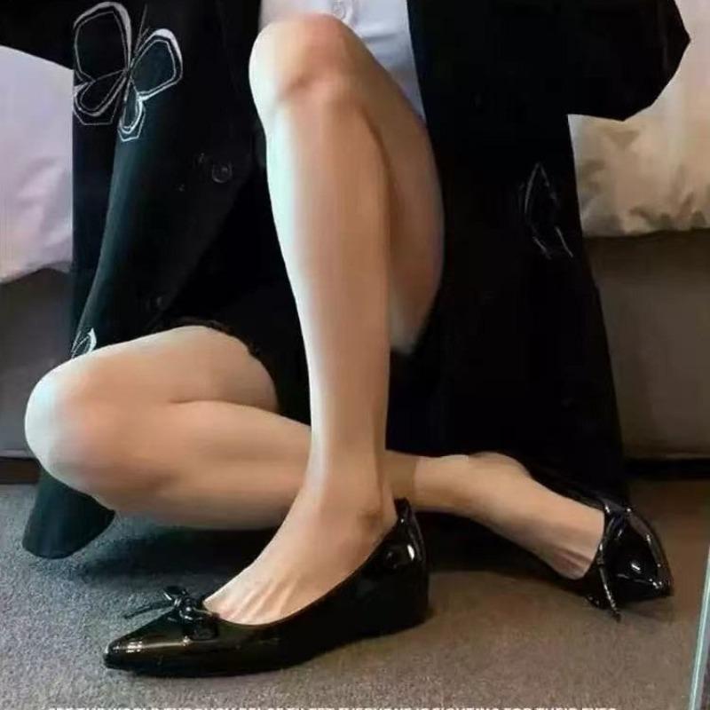 Fashion 2025 Fall/Winter New Pointed Toe Bow Inside Heightened Flat Single Shoes Women's Shallow Mouth Mary Jane Shoes