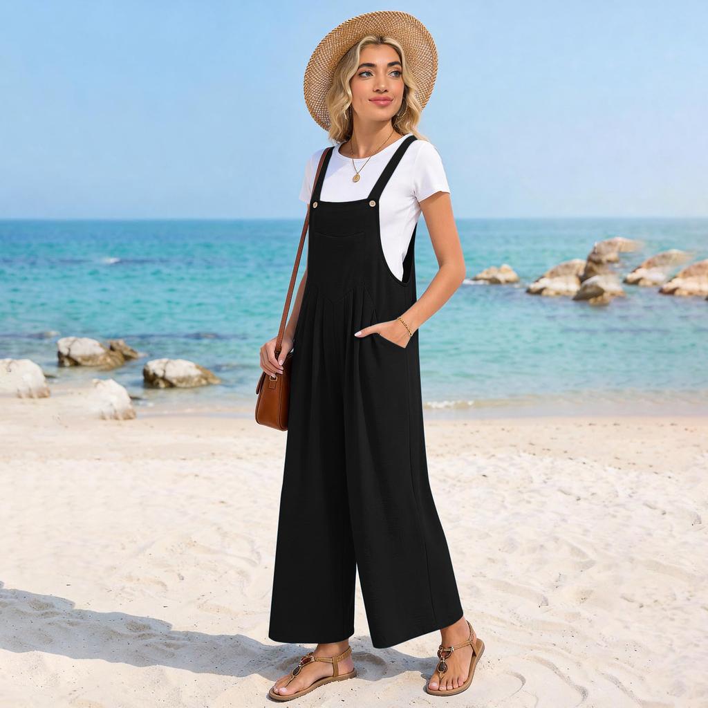 Women's Casual Loose Vintage- Cotton And Linen One-piece Pants With Drawstrings
