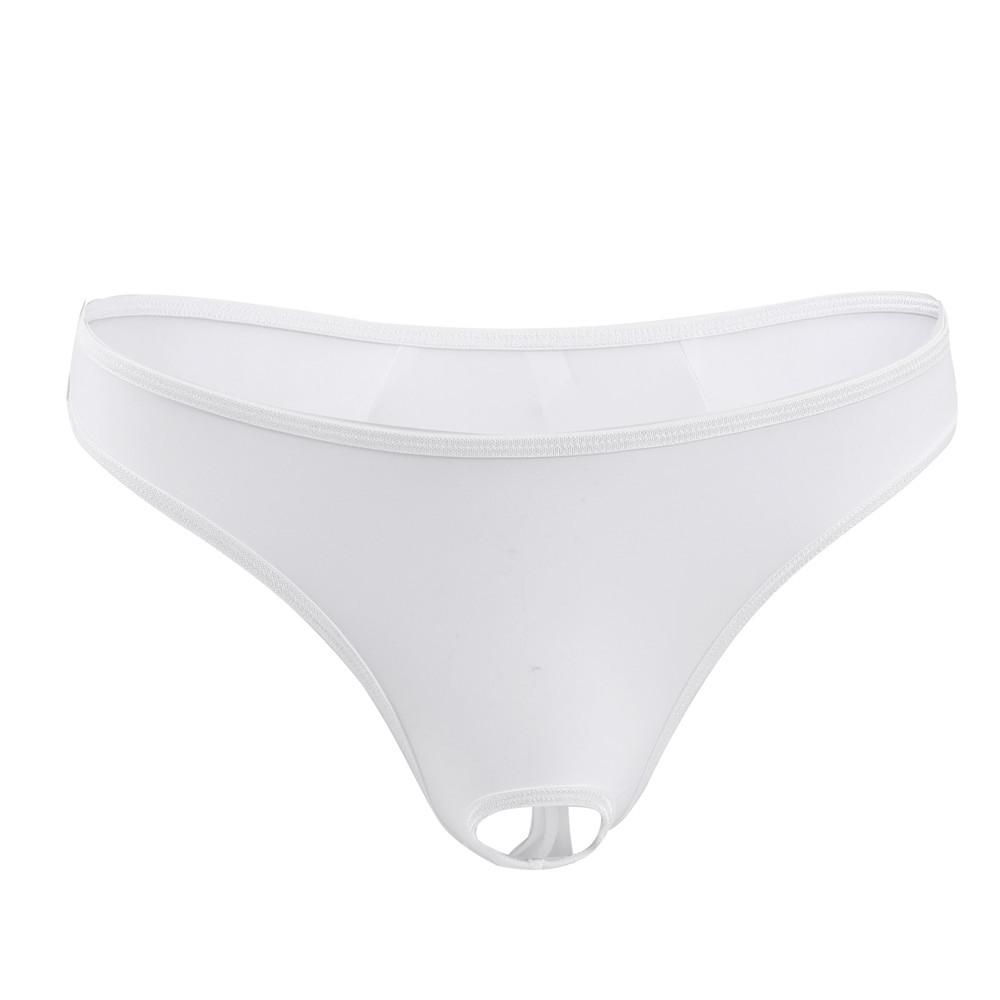 Penis Hole Lingerie Underwear Men Sexy Expose Cock G-String Open Crotch Pouch Underpant Gay Panties Ice Silk T-Back Thong