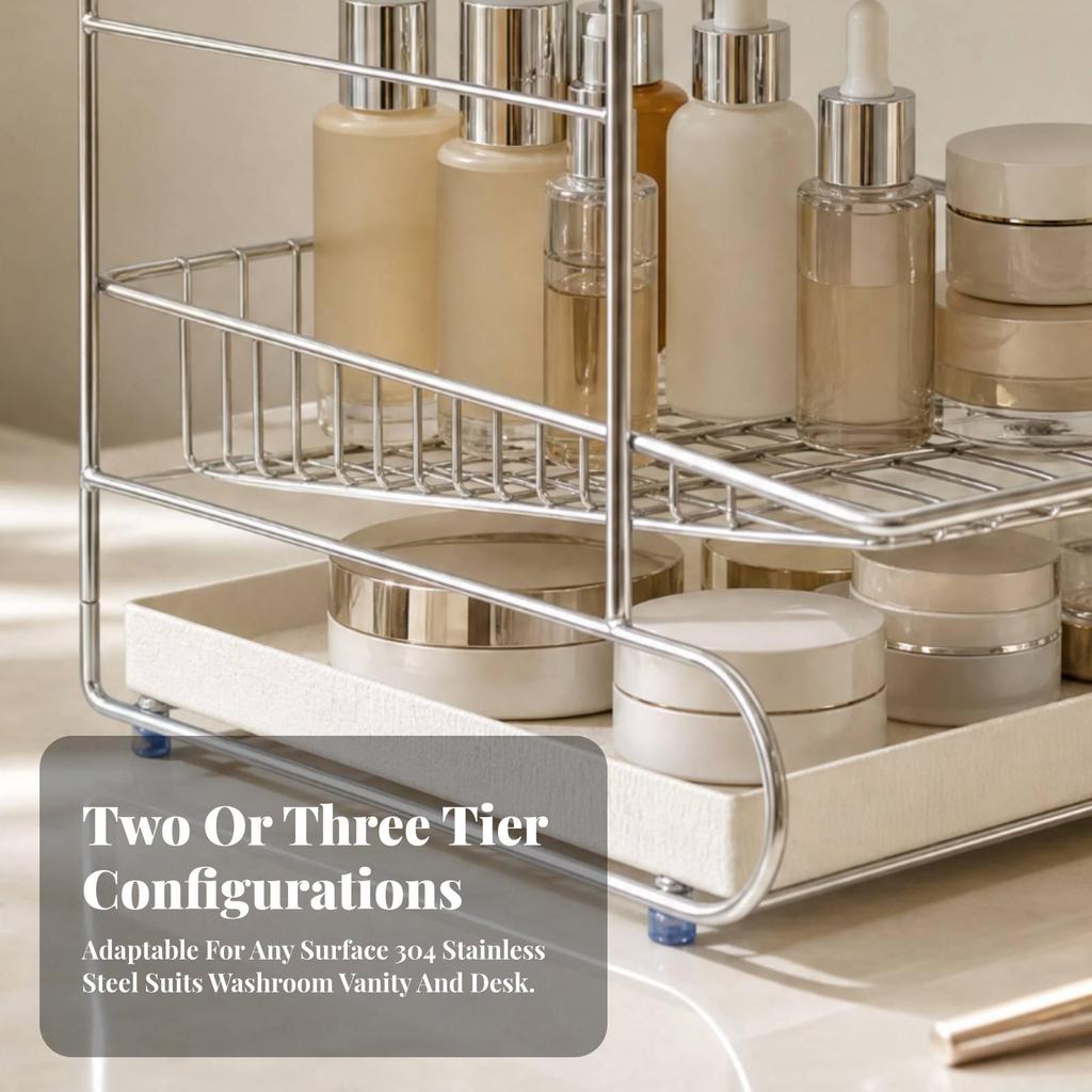 Slim Stainless Steel Desktop Storage Rack Compact Wire-Frame Countertop