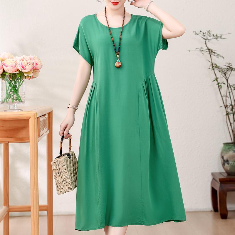 Elegantní dámské letní šaty velké velikosti Vintage oblečení Jednobarevné Krátký rukáv Volné Dlouhé šaty