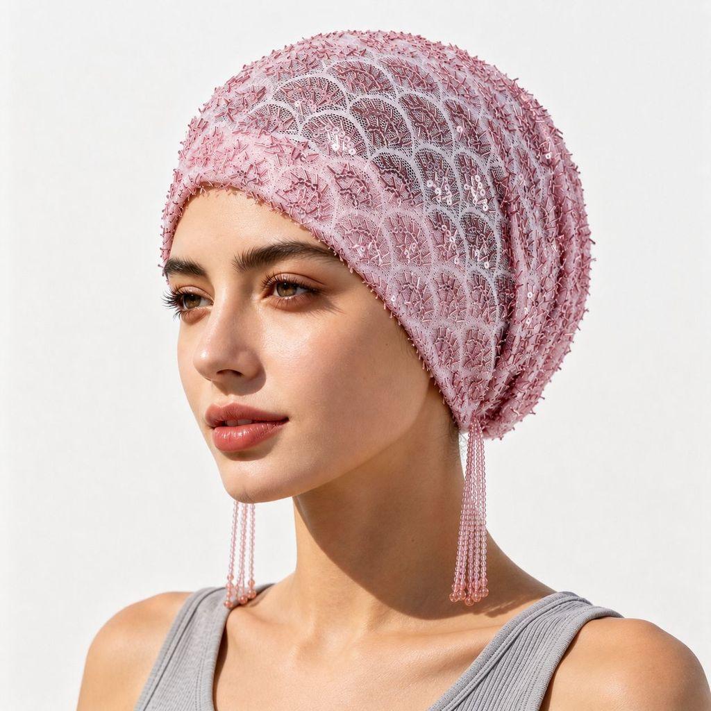 Polyester Beanie Hat With Sequins And Tassels For Casual Wear