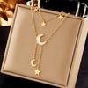 DIEYURO 316L Stainless Steel Star Moon Long Pendant Necklace For Women New Fashion Girls Multilayer Clavicle Chain Zircon Gifts