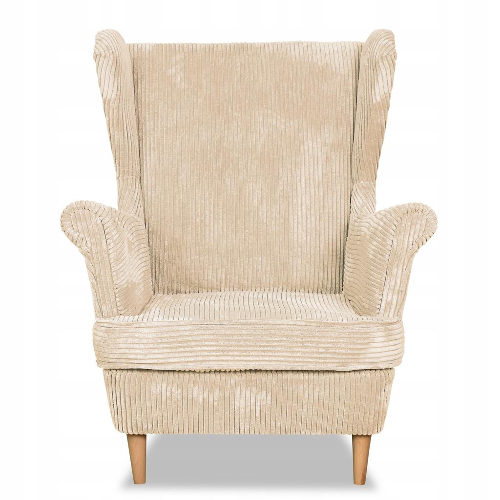Bonito Scandinavian Family Meble Wing Chair, Beige, Light, Nice Corduroy