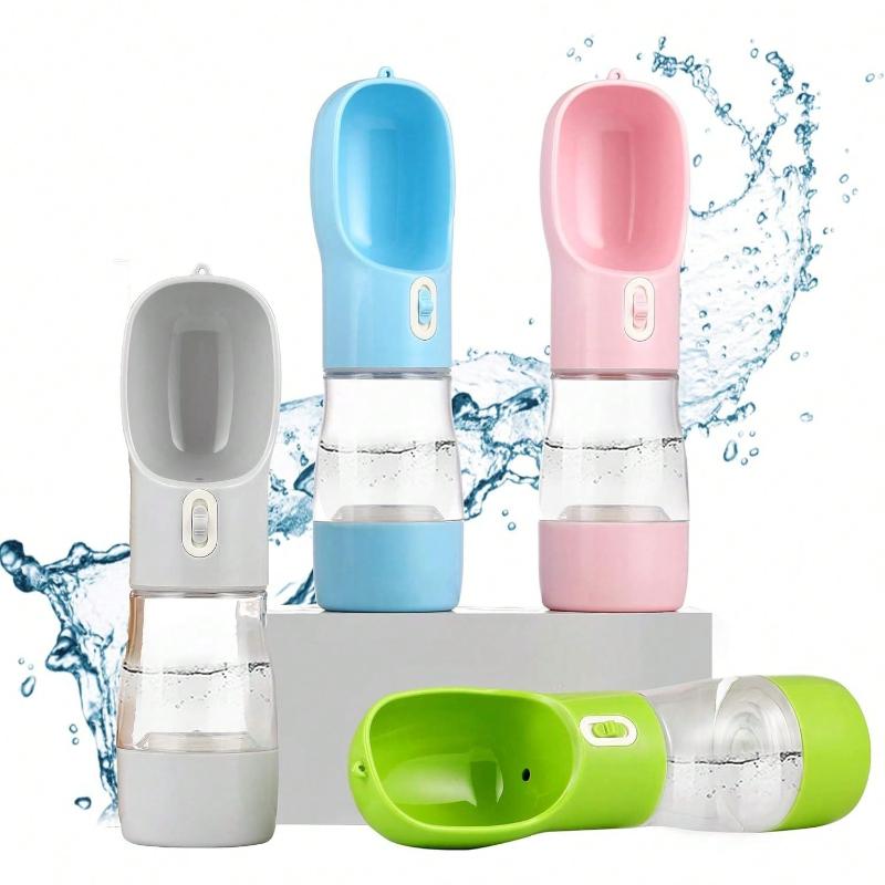Protable Dog Cat Water Bottle For Walking/Hiking/Travel, Pets Outdoor Drinking & Feeding Dispenser (Pink)