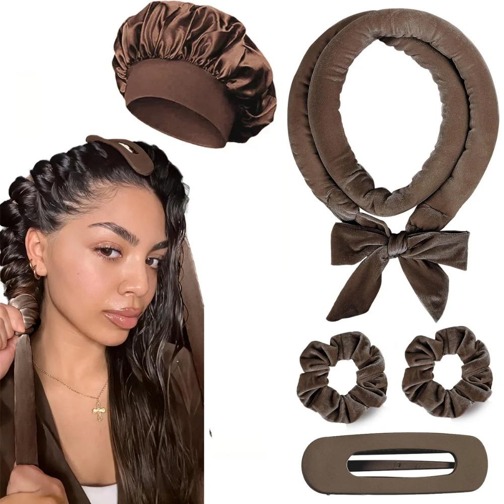 8/5/4 Stück Hitzeloses Lockenwickler-Set Satin-Schlafhaube Keine Hitze Über Nacht Locken Kantenbürste Scrunchies Kamm Schwarzer Geschenk Kamm Styling-Werkzeuge