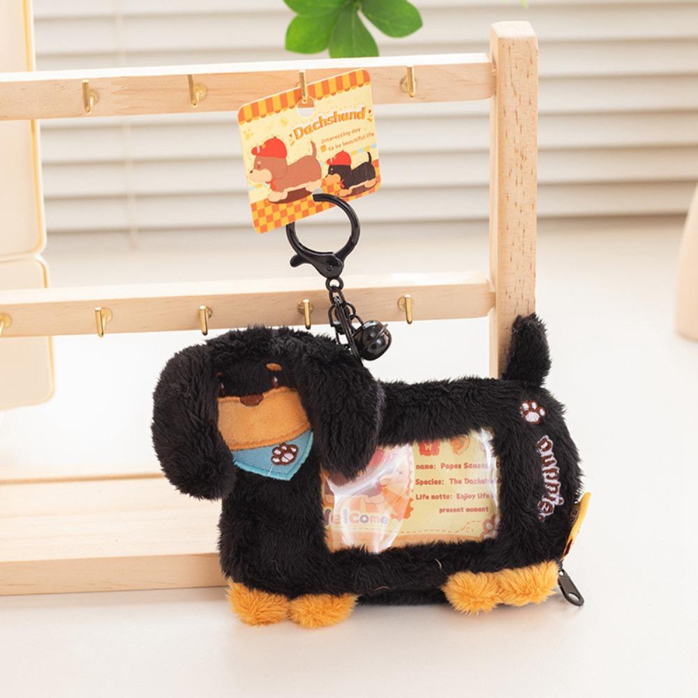 

INS Wiener Dog Idol Photo Sleeve Soft Badger Dog Plush ID Card Cover Lady чорний