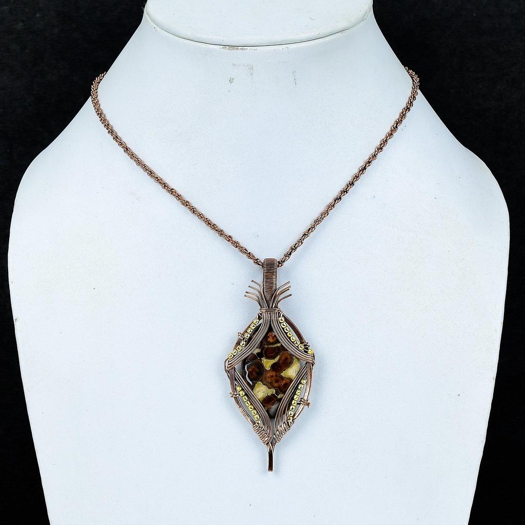 Peanut Obsidian 999 Copper Wire Wrapped Pendant, Handmade Gemstone Jewelry Pendant Gift For Birthday