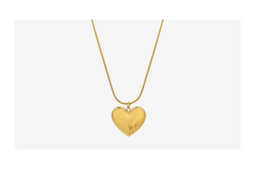 French-Style Peach Love Heart Pendant Necklace, 18K Gold Titanium Steel Clavicle Chain