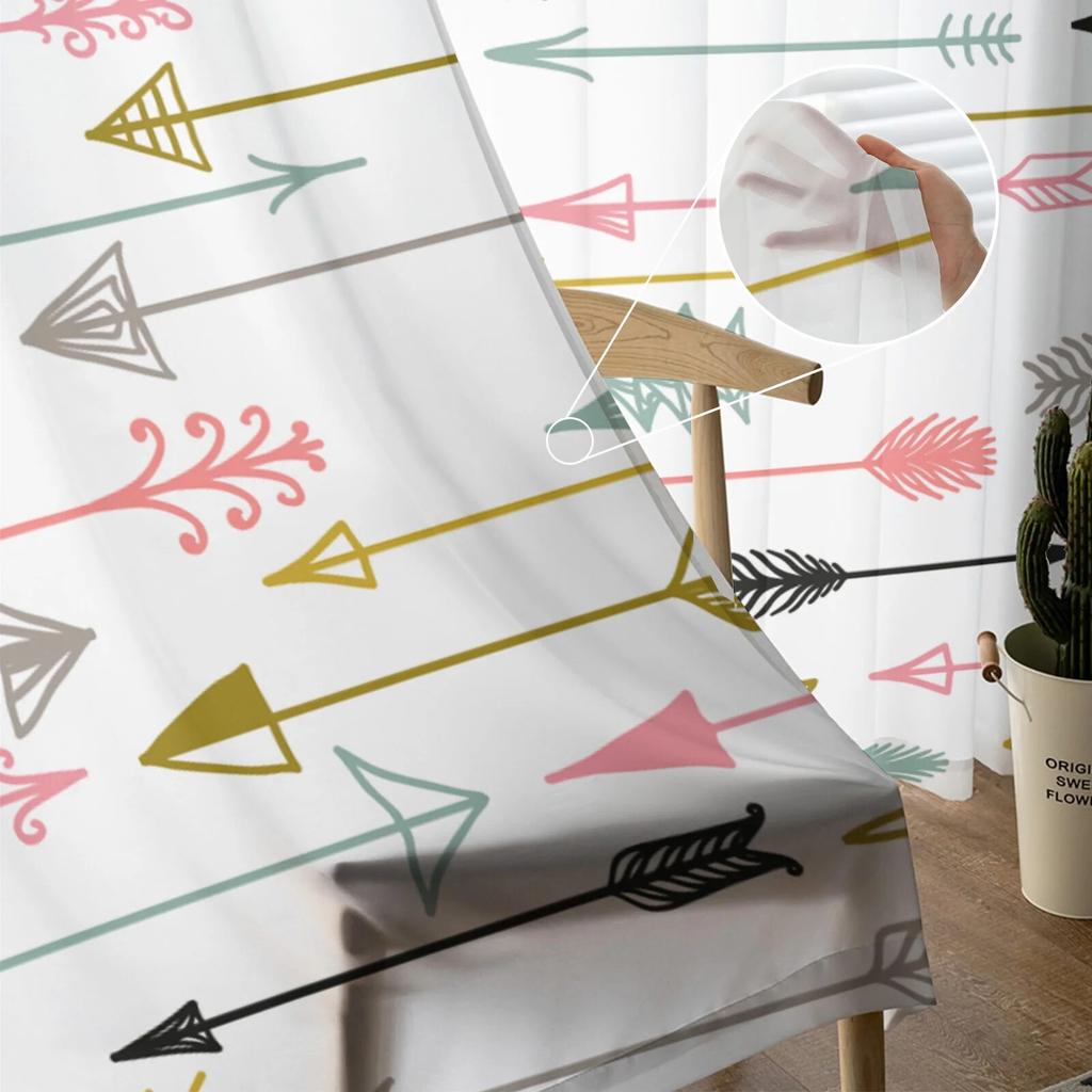 Tribal Feather kolorowe strzałki tiulowe zasłony na zasłony do salonu okno przezroczyste nowoczesne zasłony na wystrój sypialni