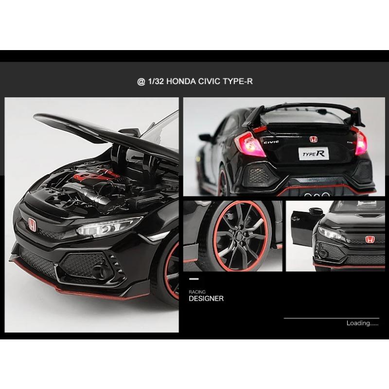1/32 HONDA CIVIC TYPE-R Diecasts & Toy Vehicles Metal Car Model Sound Light Collection Car Toys for Children Christmas Gift