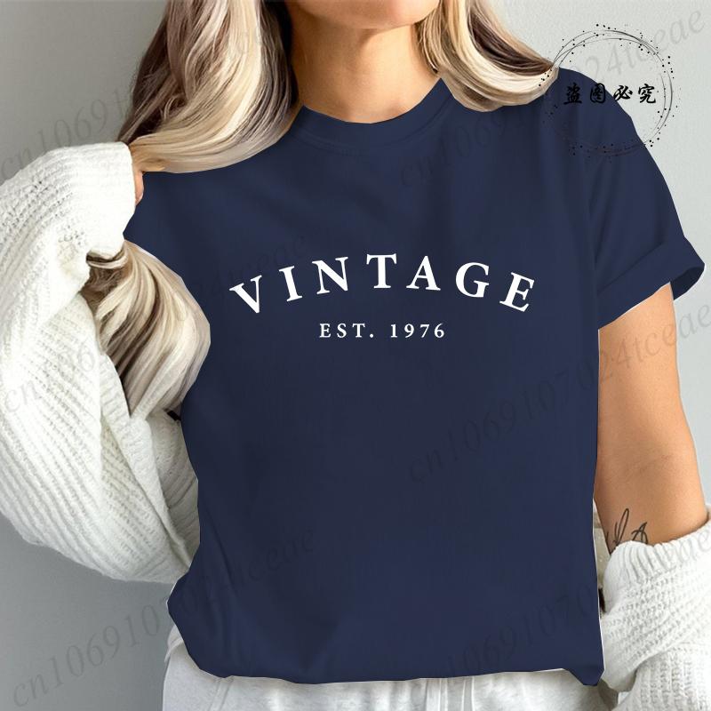 Limitowana Edycja 1976 Moda Damska Koszulka Damska Koszulki Casualowe z Krótkim Rękawem Vintage Est 1976 Koszulka z Grafiką na Urodziny Ubrania