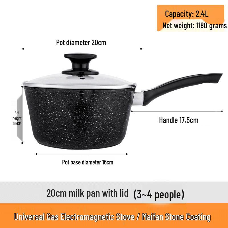 Non-Stick Maifan Stone Milk Pan with Handle - Small Soup & Noodle Pot for Induction Cookers