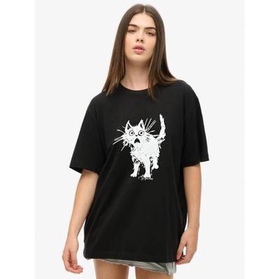 Φαρδύ T-Shirt Μαύρη Γάτα Γραφικό Σχέδιο Για Καθημερινή Χρήση