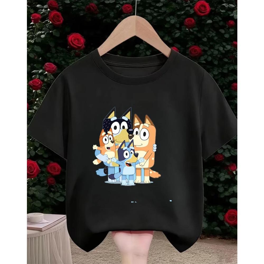 Popular Cartoon Children Tee Bluey Street Fashion For Boys Girls Summer Lightweight Casual Wear 3-14Y