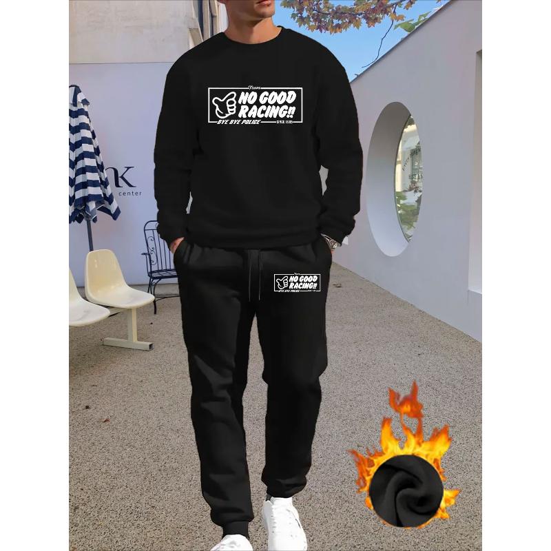 Solid Color Crew Neck Tracksuit, Breathable Wrinkle-Resistant L чёрный