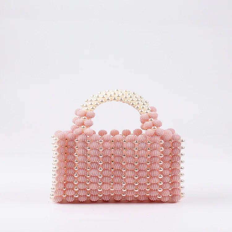New Arrival Pearl Colorful Candy Handbag Handmade Woven Niche Design Beaded Yangmei Square Bag Top-handle Bag