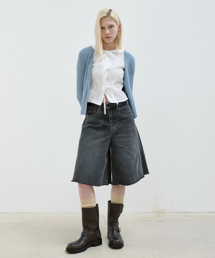 Aobteu Panel Denim Bermuda Pants - Gray