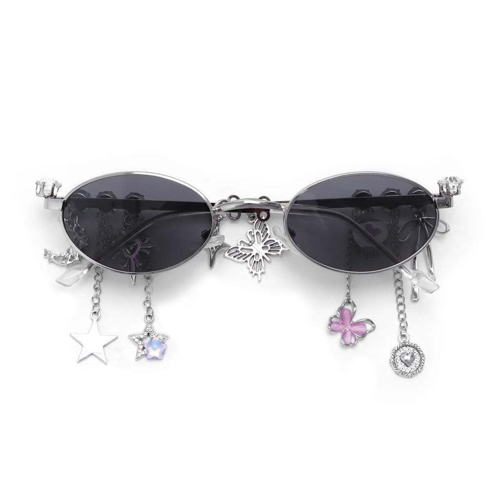 Fashion Diamond Small Frame Elliptical Glasses Woman for Women Metal Blue Light Blocking Glasses Japanese Retro Y2K Eyeglasses