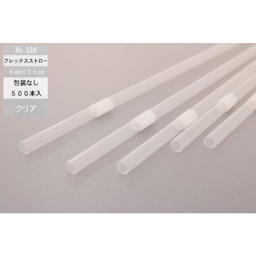 Shibase Kogyo 538 Straw Straws, Long, Flexible, for Juice Drinking, 6mm x 30cm, Pack of 500, Clear, Unwrapped, Made in Japan