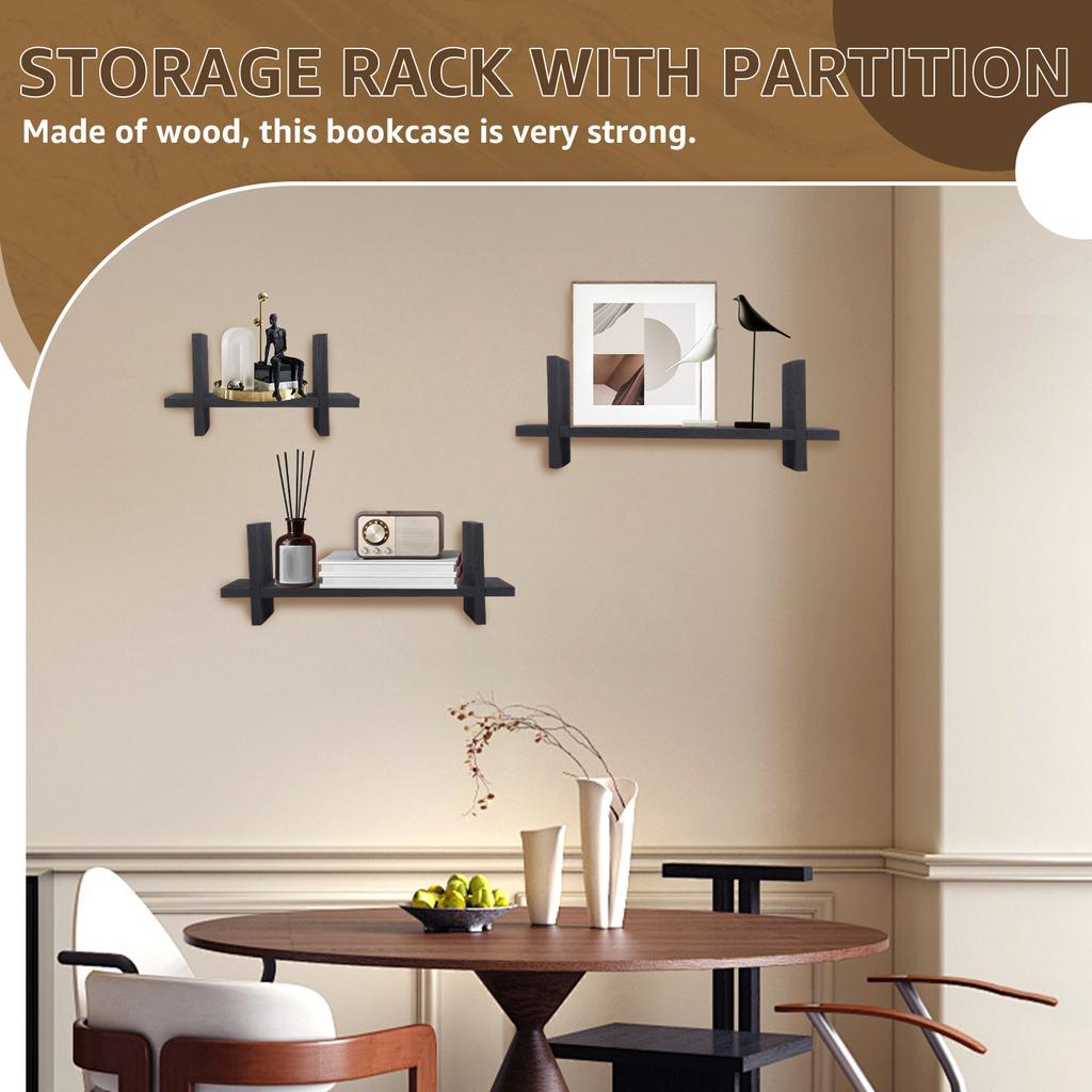 3Pcs Wood Floating Shelves Wall Bookshelf Desktop Storage Rack for Photo Frame Living Room Bedroom Decor