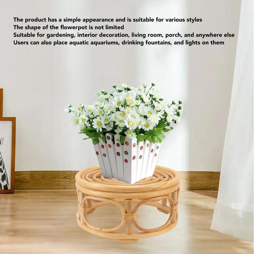 Nordic Natural Rattan Indoor Plant Stand Round Shape Plant Flower Rack Handmade Rattan Planter Stand For Home Garden Yard