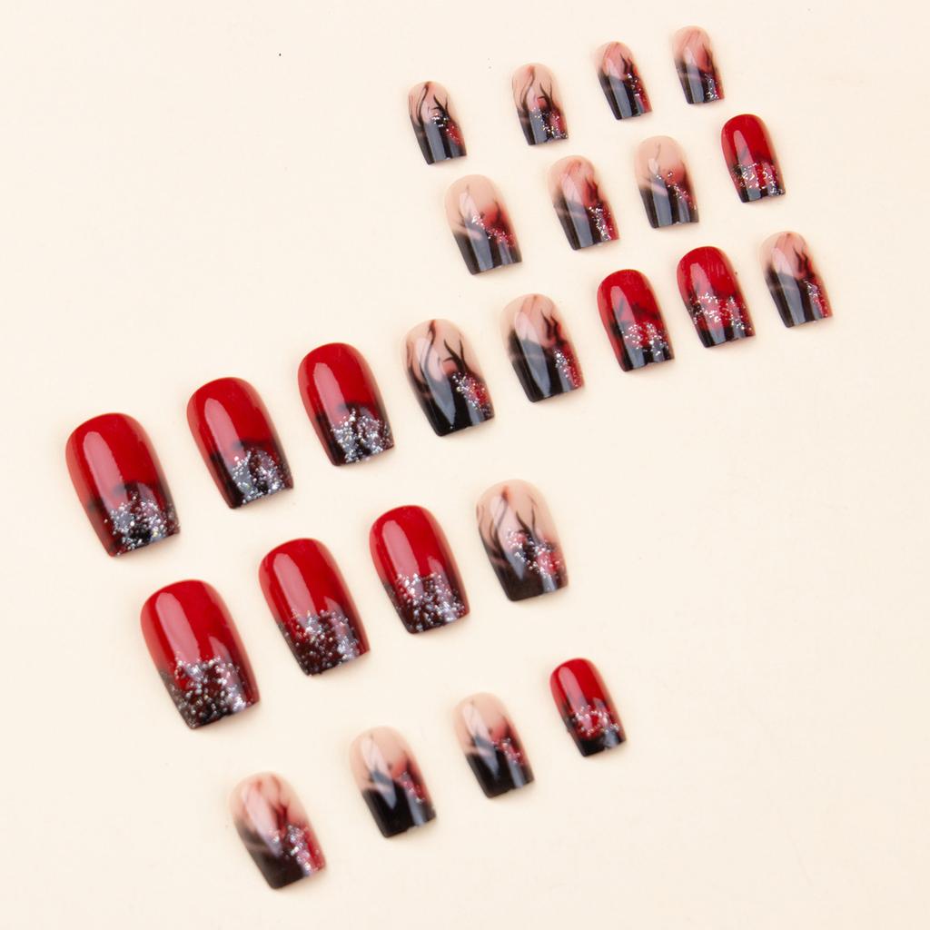 24 pcs/set Press on Nails Long Red Star Nail Girls Sexy Nail DIY Bridal Tip Daily Reusable Sexy Fake Nails Art For Women Decoration