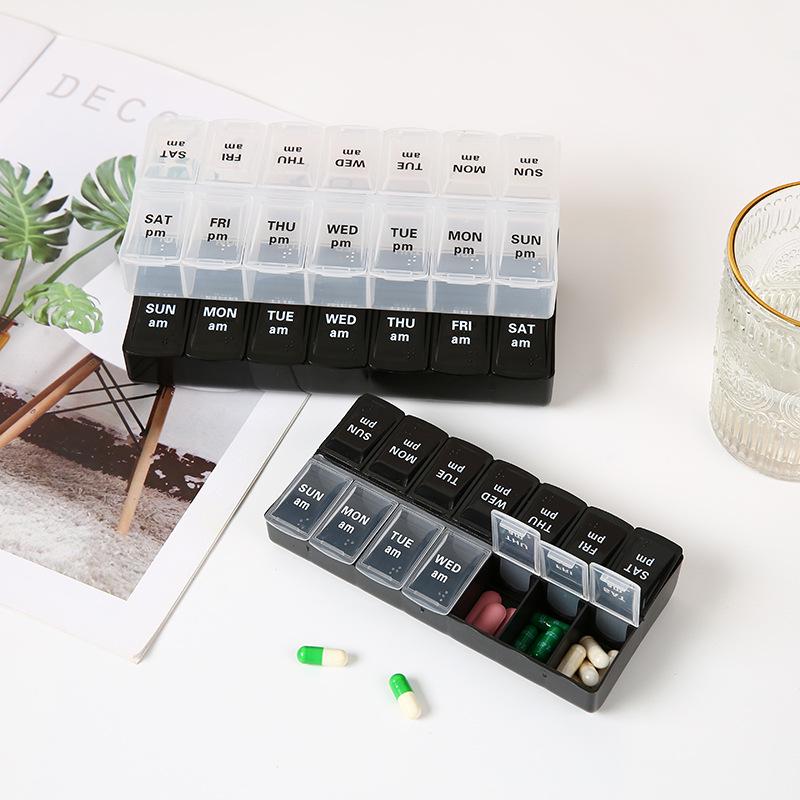 7-Day Braille Pill Organizer: Double-Row, 14 Compartments for Morning & Evening Medication Storage