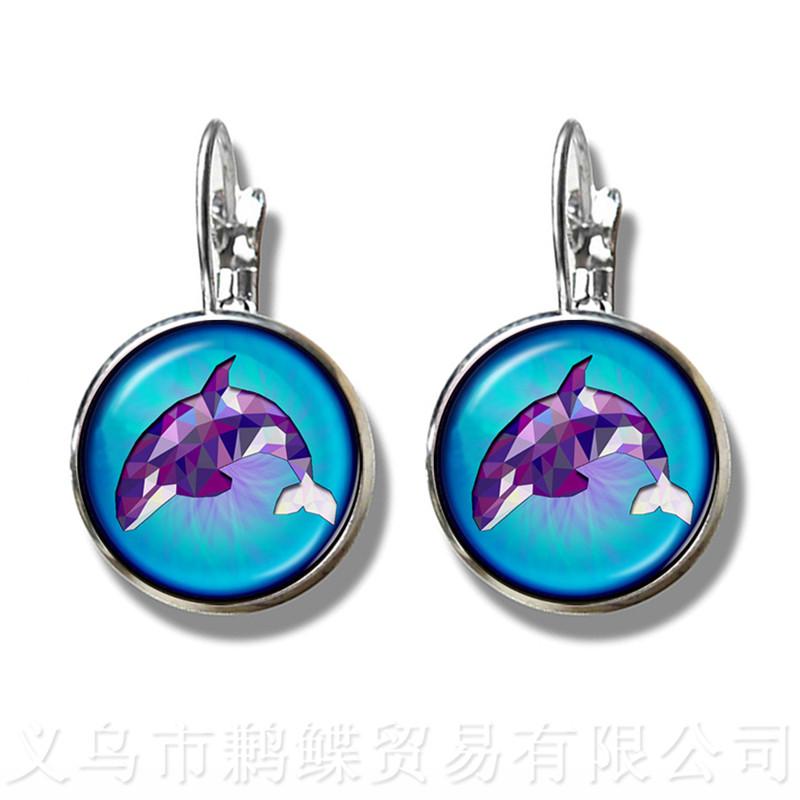 Mermaid Pattern Earrings New Fashion Round Glass Mermaid Murano 16mm Glass Dome Silver Plated Stud Earrings For Women