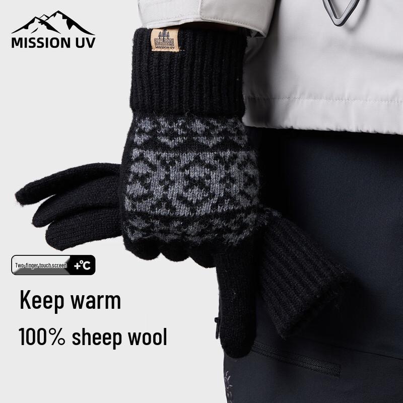 MISSION UV Men's Pure Wool Winter Thermal Touchscreen Gloves