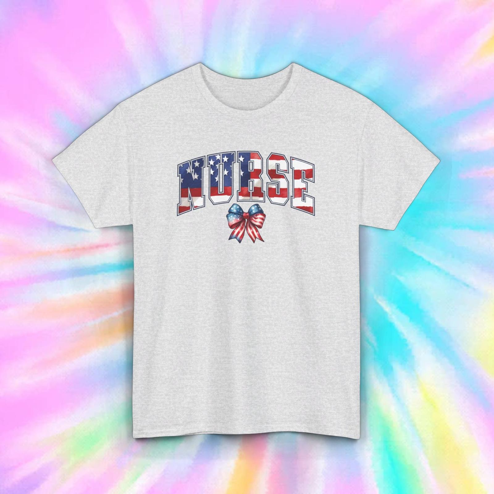 Nurse American Flag T-Shirt Mens Womens Tees Top | Patriotic Bow Graphic | Nurse Pride USA Tee | S-5X 3XL