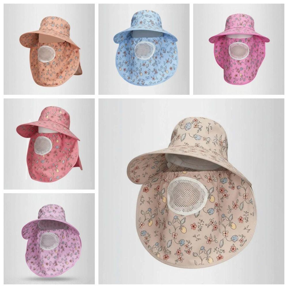 Floral Picking Tea Hat With Mask Neck Protection Hat Soft Sunshade Shawl Cap  for Gift